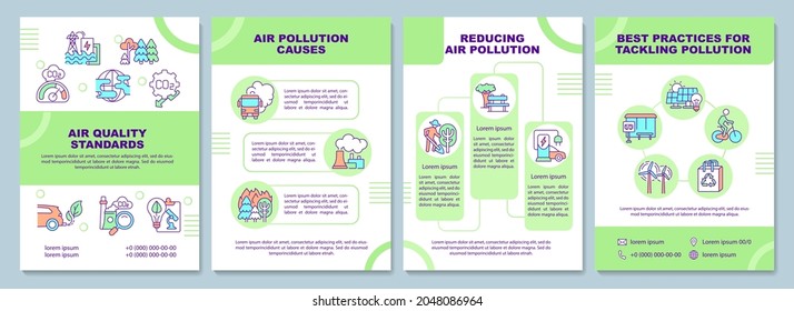 Air Quality Standards Brochure Template. Tackling Air Pollution. Flyer, Booklet, Leaflet Print, Cover Design With Linear Icons. Vector Layouts For Presentation, Annual Reports, Advertisement Pages