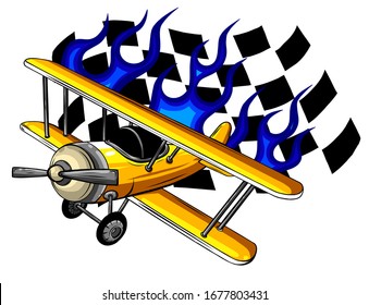 Air racing. Vector retro race airplane. illustration