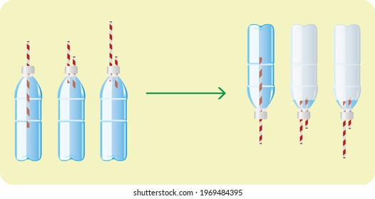 Air research experiment by immersing straws in water-filled bottles and turning them upside down