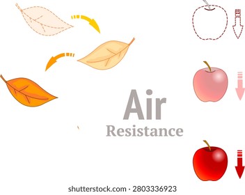 Air resistance, gravity. Falling apple, leaf. Isaac newton idea universal law, fall red apple tree down. Step down stages, timeline. Weight and mass experiment. Inertia, motion. illustration vector