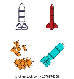Air rocket icon set. Color outline set of air rocket vector icons for web design isolated on white background