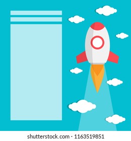 Air rocket in the sky. Concept of success and growth. Place for your text,  template.