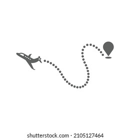 Air, route, plane, flight icon. Gray vector graphics.