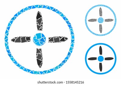 Air screw mosaic of rugged items in various sizes and color tints, based on air screw icon. Vector raggy items are organized into collage. Air screw icons collage with dotted pattern.