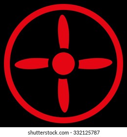Air Screw vector icon. Style is flat symbol, red color, rounded angles, black background.