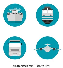 Air, Sea And Land Transport. Flat Vector Isolated Icons