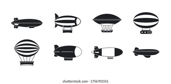 Juego de iconos de la nave aérea. Conjunto simple de iconos vectoriales de buques de aire para diseño web aislados en fondo blanco
