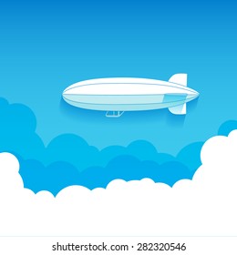 Air ship in the Sky, flat icon isolated on a blue background for your design, vector illustration