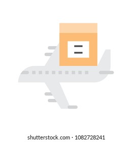 Air shipping icon, parcel box on airplane flat design