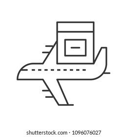 Air shipping icon, parcel box on airplane outline style