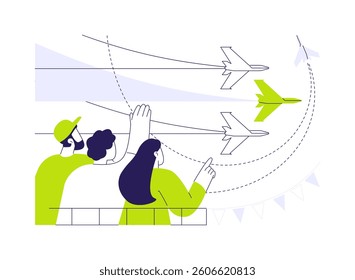 Air show abstract concept vector illustration. Airplane control show, aerobatics demonstrations, aviation industry, entertainment in aerospace, festival day, public event abstract metaphor.