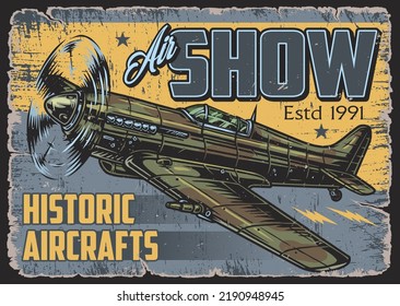 Air Show Colorful Emblem Vintage Bomber Aircrafts Style For Exhibition Of Military Historic Flight Technology Of 20th Century Vector Illustration