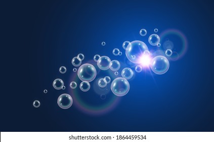 Air soap bubbles on a transparent background .Vector illustration of bulbs.	
