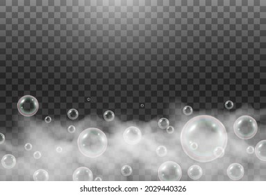 Air soap bubbles on a transparent background .Vector illustration of bulbs.	
