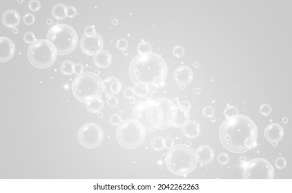 Air soap bubbles on a transparent background .Vector illustration of bulbs.