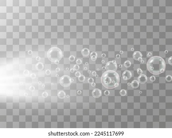 	
Air soap bubbles on a transparent background .Vector illustration of bulbs.