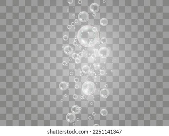 	
Burbujas de jabón de aire sobre un fondo transparente .Ilustración vectorial de las bombillas.