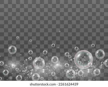 Luftseifenblasen auf transparentem Hintergrund .Vektorgrafik von Glühbirnen.
