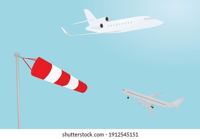 Air sock in font of plane. vector