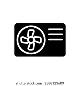 Air source heat pump black glyph icon. Heating and cooling appliance. Device for home. Efficient energy consumption. Silhouette symbol on white space. Solid pictogram. Vector isolated illustration