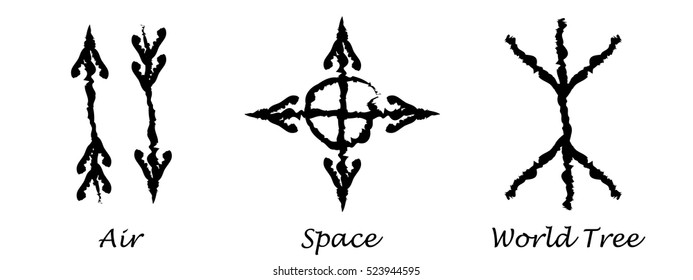 Air. Space. World Tree. Alchemy vector icons. Slavic amulets symbols. Vector illustration