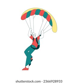 Air Sport with Happy Man Character Parachuting and Skydiving Vector Illustration