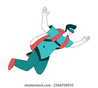 Air Sport with Man Character Free-falling While Parachuting and Skydiving Vector Illustration