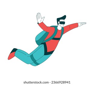 Air Sport with Man Character Free-falling While Parachuting and Skydiving Vector Illustration