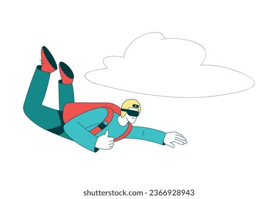 Air Sport with Man Character Free-falling While Parachuting and Skydiving Vector Illustration