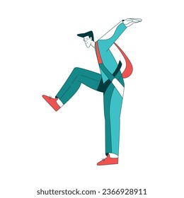 Air Sport with Man Character Parachuting and Skydiving Freefall and Doing Stunts Vector Illustration