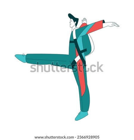 Air Sport with Man Character Parachuting and Skydiving Freefall and Doing Stunts Vector Illustration