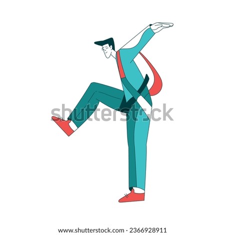 Air Sport with Man Character Parachuting and Skydiving Freefall and Doing Stunts Vector Illustration