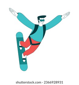Air Sport with Man Character Sky Surfing on Board Perform Aerobatics During Freefall Vector Illustration