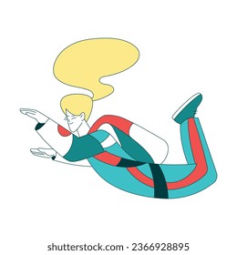 Air Sport with Woman Character Free-falling While Parachuting and Skydiving Vector Illustration