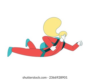 Air Sport with Woman Character Free-falling While Parachuting and Skydiving Vector Illustration