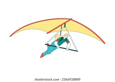 Air Sport with Woman Character Hang Gliding Vector Illustration