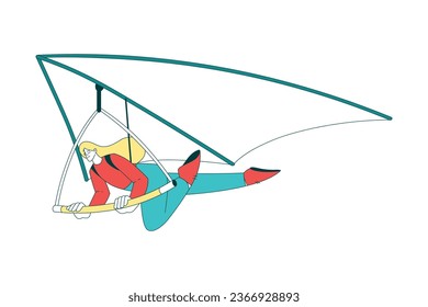 Air Sport with Woman Character Hang Gliding Vector Illustration