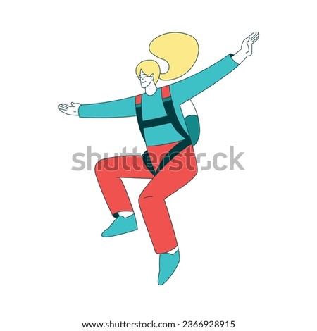 Air Sport with Woman Character Parachuting and Skydiving Freefall and Doing Stunts Vector Illustration
