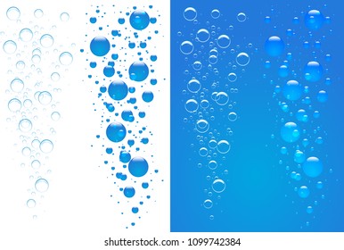 Air stream bubbles in in water, sea, aquarium. Illustration set. Vector.
