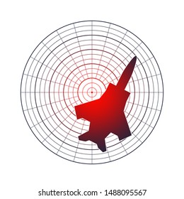 Air strike attack. Air fighter silhouette on radar screen