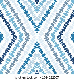 Air Stripes Geometry Seamless Pattern. Blue Ikat Mexican Watercolor Texture. Ikat Tribal Motif. Turkish Stripes Modern Vector Print. Tie Dye.