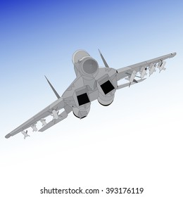 Air superiority fighter on a gradient background. Multirole fighter with a twin-engine jet fighter aircraft designed in the Soviet Union