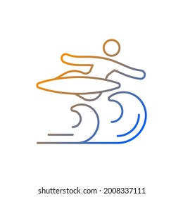 Air surfing technique gradient linear vector icon. Flight maneuver. Flying above wave. Backward aerial rotation. Thin line color symbols. Modern style pictogram. Vector isolated outline drawing