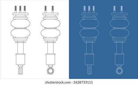 Dibujo de línea de plano técnico del amortiguador de choque de la suspensión del aire para automotriz
