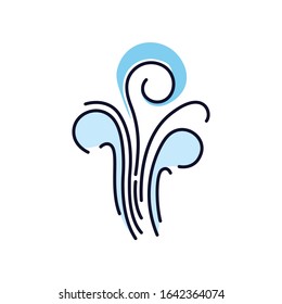 Air swirl blue RGB color icon. Cold fresh wind gust. Whirlwind. Good smell, evaporation. Aromatic fragrance. Smoke puff, breeze. Cool windy stream, fume. Isolated vector illustration