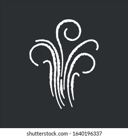 Air swirl chalk white icon on black background. Cold fresh wind gust. Whirlwind. Good smell, evaporation. Smoke puff, breeze. Cool windy stream, fume. Isolated vector chalkboard illustration