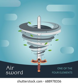 Air sword. One of the four elements. Vector flat illustration.