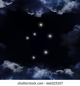 Air symbol of Libra zodiac sign, horoscope, vector art and illustration. Star constellation. The constellation is seen through the clouds in the night sky.
