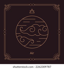 Air symbol of nature, one of four elements. Golden sacred magic sign, alchemy, cosmology, philosophy symbol thin line vector illustration