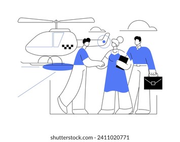 Illustration vectorielle abstraite concept de taxi aérien. Groupe d'hommes d'affaires utilisant les services d'hélicoptère, le transport aérien, le transport aérien commercial de taxi aérien, la métaphore abstraite des véhicules de luxe.